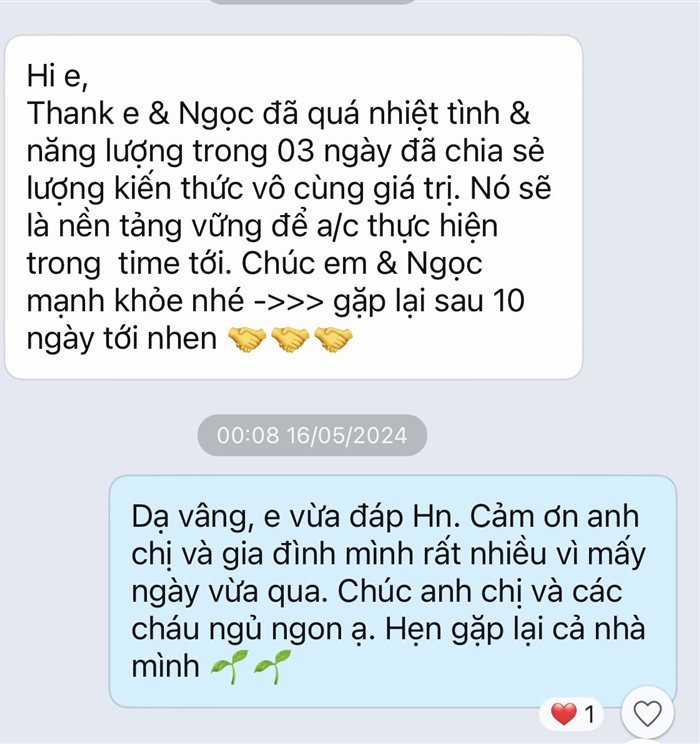 Thank e & Ngọc đã quá nhiệt tình và năng lượng trong 03 ngày đã chia sẻ lượng kiến thức vô cùng giá trị. Nó sẽ là nền tảng vững để a/c thực hiện trong thời gian tới.